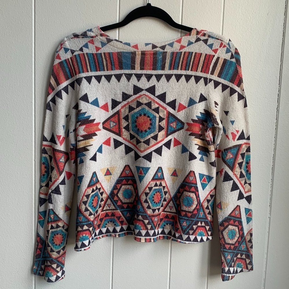 Gage USA Long-Sleeve Scoop Neck Sweater with Earth Tone Geometric Print
